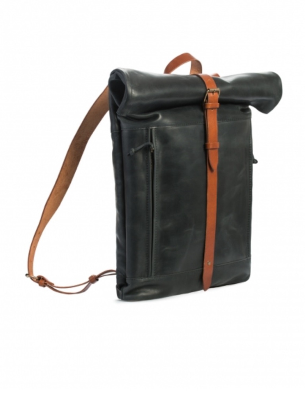Krux Garage Handcrafted Leather Highway Bag Men's Large Roll Top Black Backpack